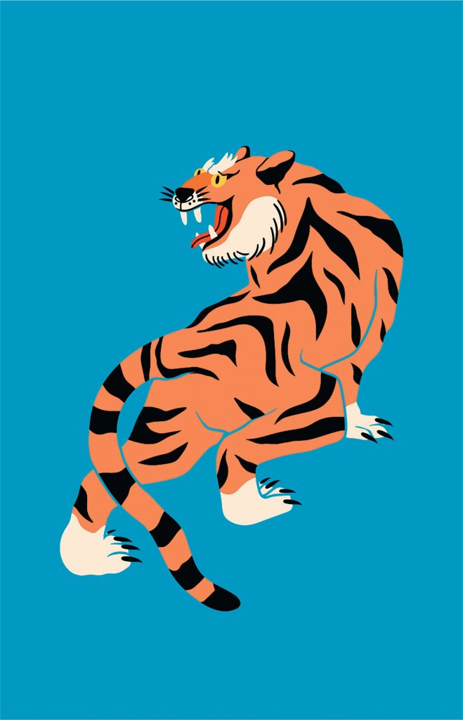 Tijger op blauwe achtergrond