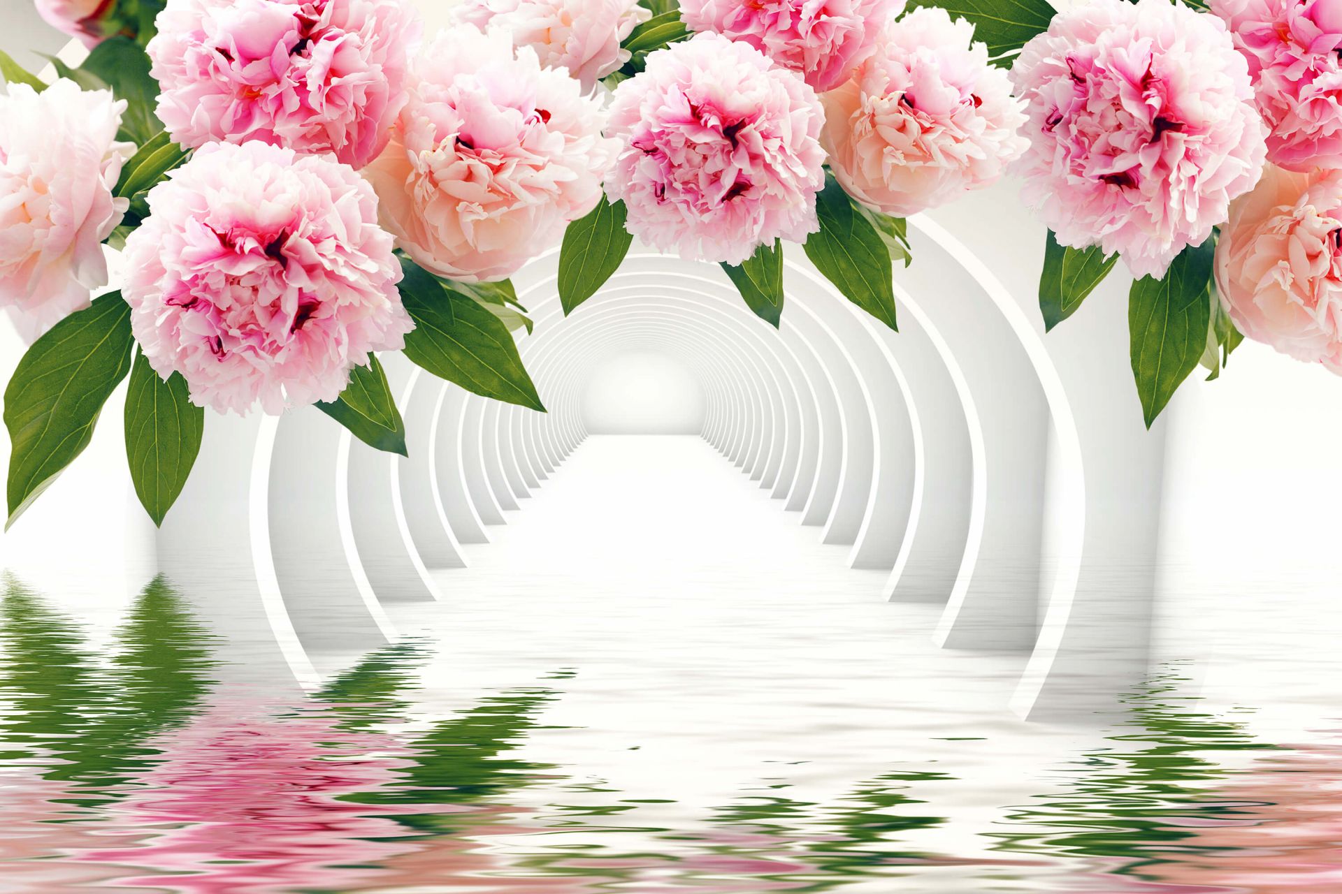 Tunnel met pioenrozen