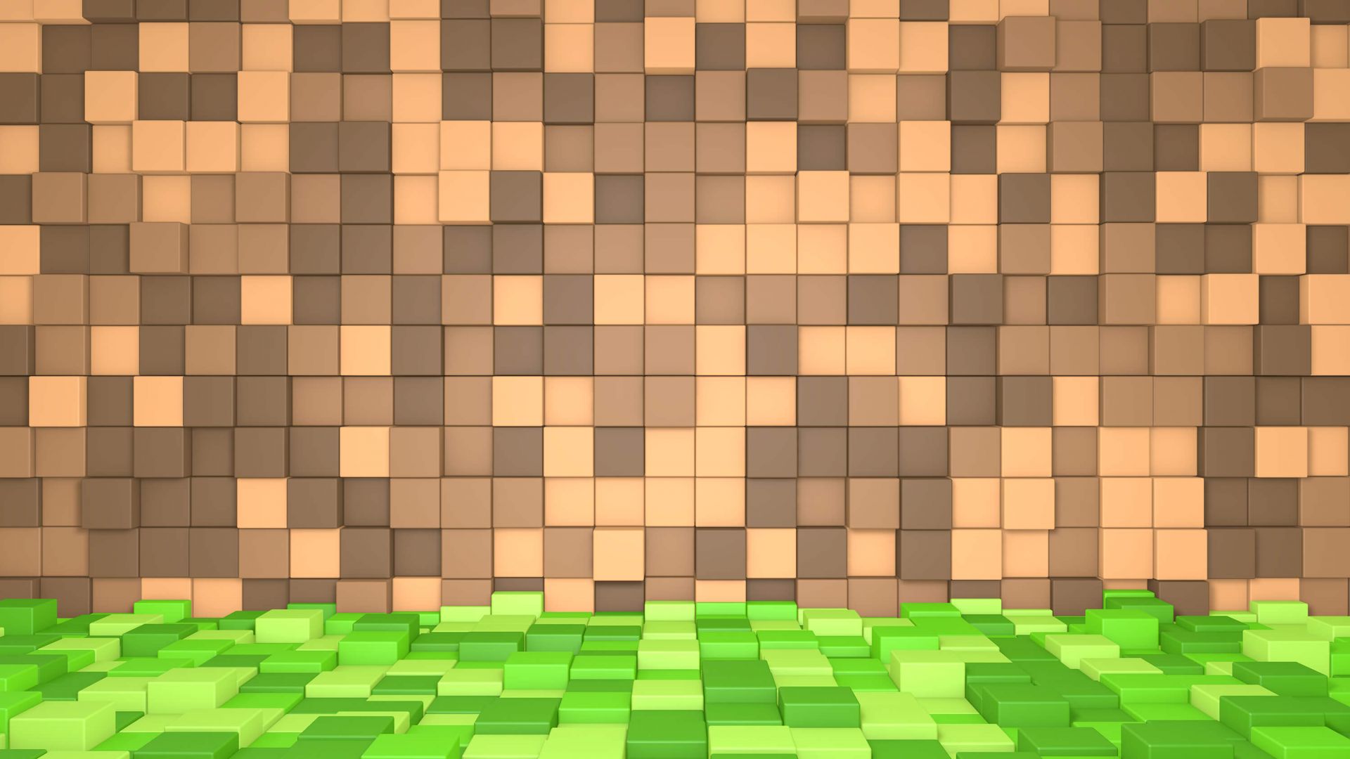 3D Minecraft landschap met bruine blokken