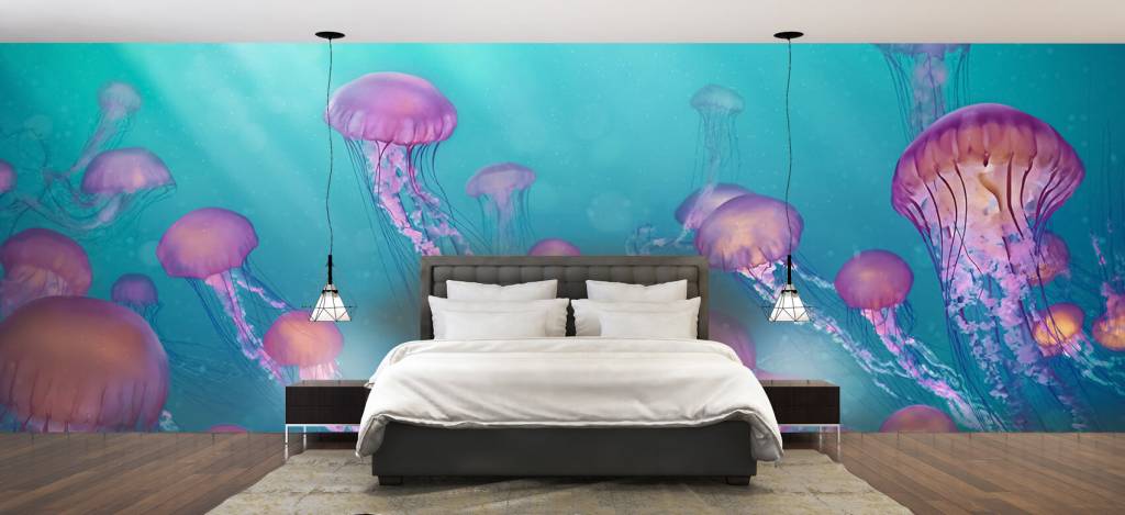 Aquatic Animals - Roze kwallen in blauwe zee - Slaapkamer 1