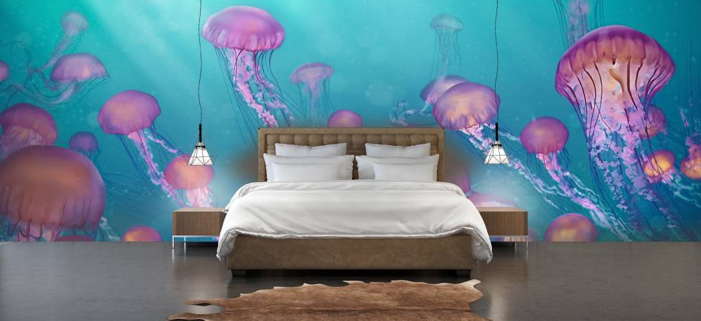 Aquatic Animals - Roze kwallen in blauwe zee - Slaapkamer 2