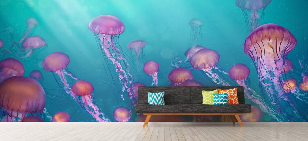 Aquatic Animals - Roze kwallen in blauwe zee - Slaapkamer 9