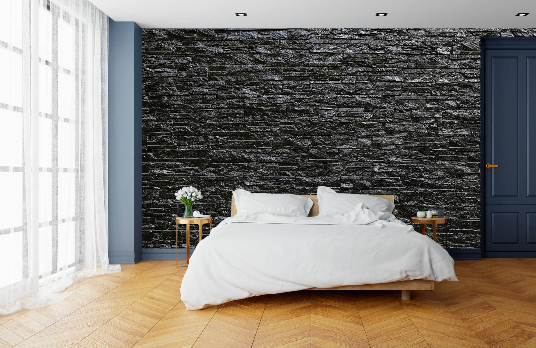 Steen behang - Zwarte stenen  - Slaapkamer 15
