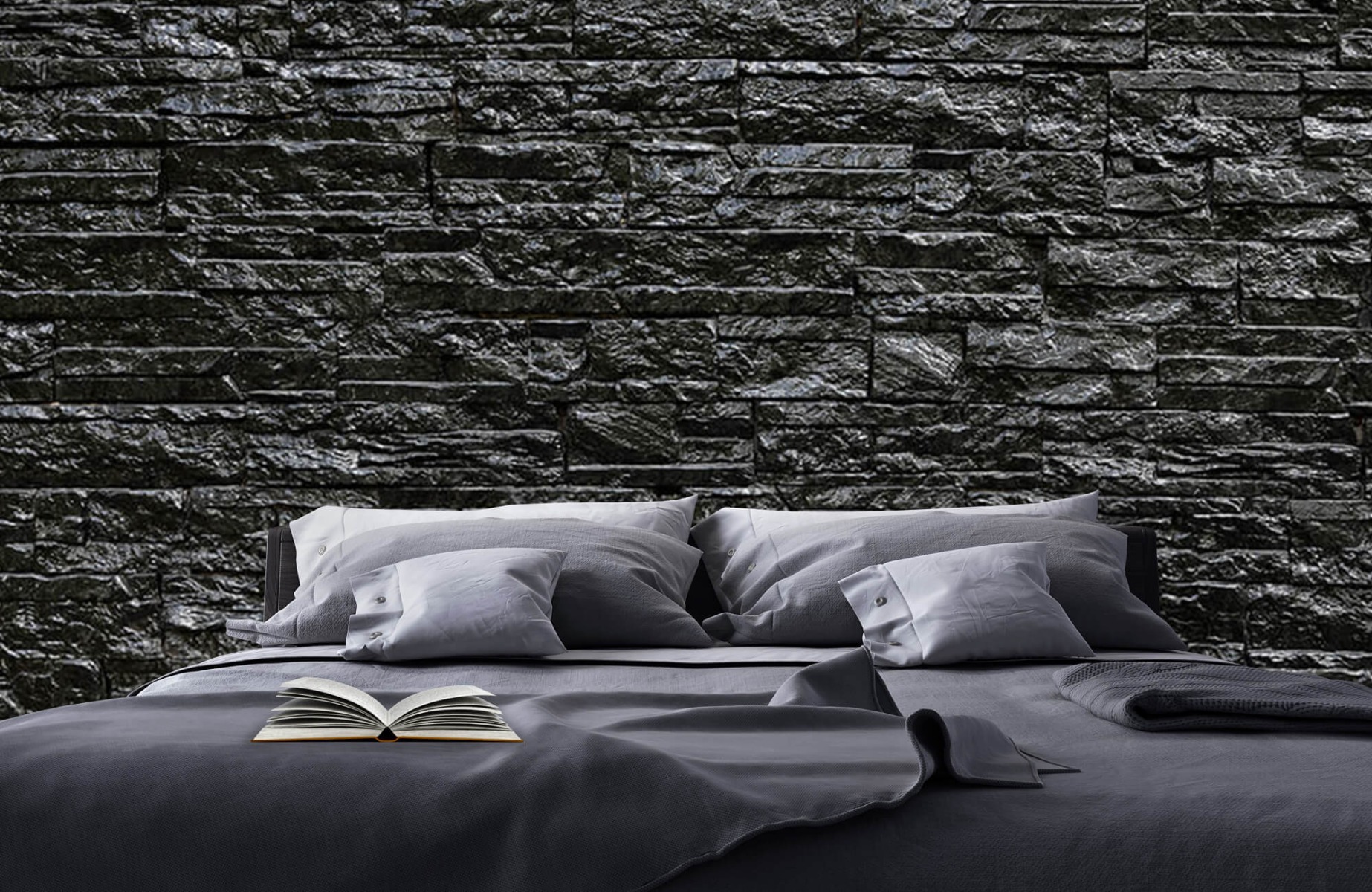 Steen behang - Zwarte stenen  - Slaapkamer 17